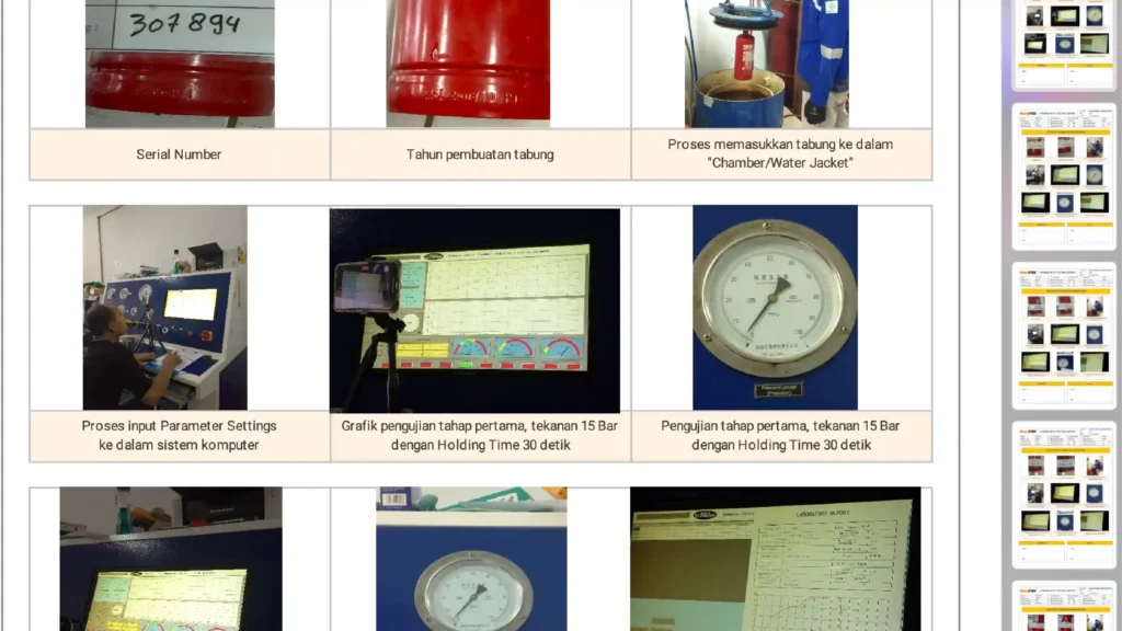 single sheet report dokumentasi hydrotest tabung apar